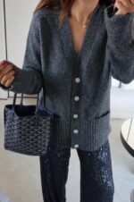 Double pocket button stone cardigan - Image 2