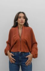 Rust zip up knit cardigan - Image 2