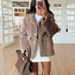 Beige plush faux fur jacket