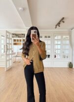 Shimmer gold button-down cardigan