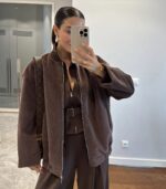 Brown bomber style jacket - Image 2