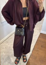 Burgundy satin effect two-piece set - Image 3