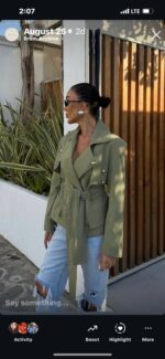 Olive green belted jacket - Image 2
