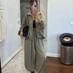 Sage green satin effect two-piece set