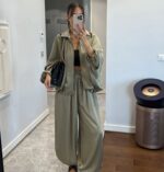 Sage green satin effect two-piece set