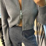 Grey cropped zip up sweater