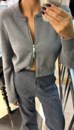 Grey cropped zip up sweater