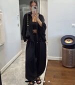 Black satin effect two-piece set