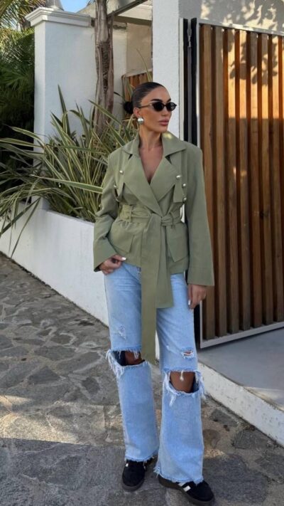 Olive green belted jacket