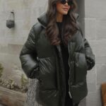 Olive green oversized puffer jacket