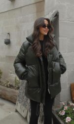 Olive green oversized puffer jacket
