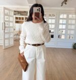 White cable -knit sweater