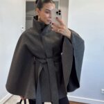 Belt detailed stamped poncho