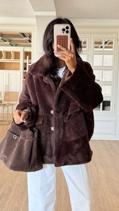 Brown faux fur jacket