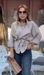 Light beige wrap-style blouse - Image 2