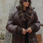 Burgundy oversized puffer jacket