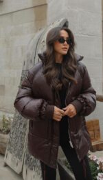 Burgundy oversized puffer jacket