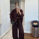 Burgundy satin effect two-piece set