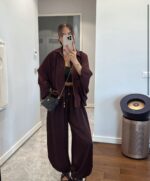 Burgundy satin effect two-piece set