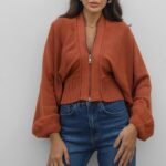 Rust zip up knit cardigan