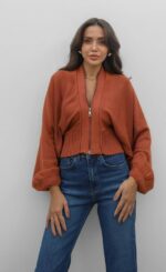 Rust zip up knit cardigan