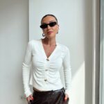 White ribbed knit top