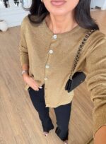 Shimmer gold button-down cardigan - Image 3