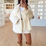 Off white faux fur jacket