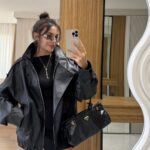 Black leather stand collar jacket