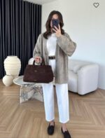 Greige button-up cardigan