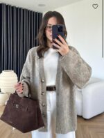 Greige button-up cardigan - Image 3