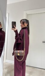 Burgundy relaxed-fit turtle neck sweater and wide-leg pants set - Image 2
