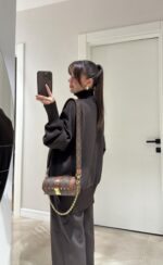 Brown relaxed-fit turtle neck sweater and wide-leg pants set - Image 2