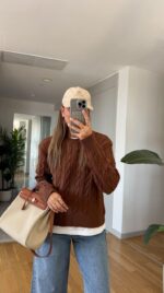 Brown cable - knit sweater