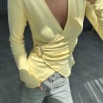 Yellow long-sleeve wrap top