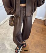 Brown satin effect two-piece set - Image 3