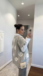 White oversized shirt with grey knit vest - Image 2