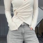 Off white long-sleeve wrap top