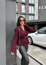 Burgundy belted wrap sweater - Image 2