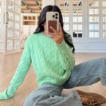 Mint green cable -knit sweater