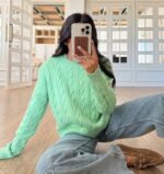 Mint green cable -knit sweater