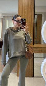 Olive green cotton two-piece set