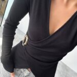 Black  long-sleeve wrap top