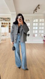 Grey jacket with fur collar