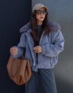 Grey bomber jacket with faux fur collar