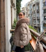 Light Brown puffer jacket with fur collar - Image 2