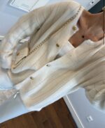 Off white striped cardigan with gold buttons - Image 4