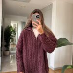 Burgundy knit half zip sweater