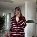 Burgundy striped knit cardigan
