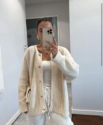 Off white striped cardigan with gold buttons